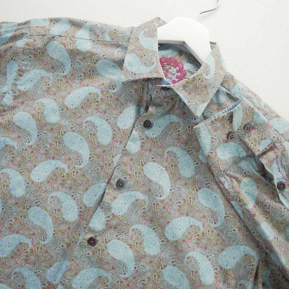 Visconti Black Mens Paisley Button Front Shirt Blue‎ Grey Made in Italy Size M